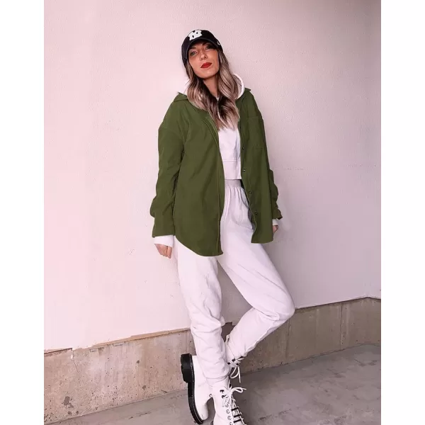 imageBTFBM Womens Corduroy Button Down Shirt Jackets Casual Rolled Long Sleeve Shacket Oversized Blouses Tops with PocketSolid Army Green