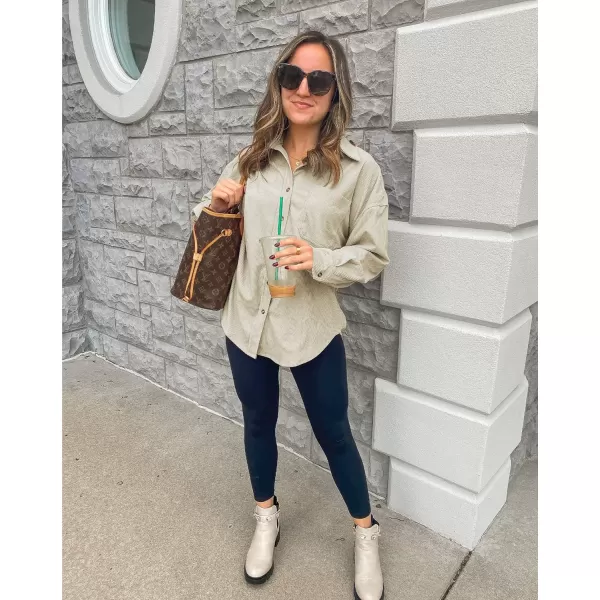 imageBTFBM Womens Corduroy Button Down Shirt Jackets Casual Rolled Long Sleeve Shacket Oversized Blouses Tops with PocketSolid Begie