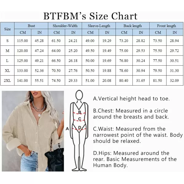 imageBTFBM Womens Corduroy Button Down Shirt Jackets Casual Rolled Long Sleeve Shacket Oversized Blouses Tops with PocketSolid Begie