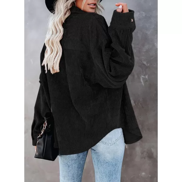 imageBTFBM Womens Corduroy Button Down Shirt Jackets Casual Rolled Long Sleeve Shacket Oversized Blouses Tops with PocketSolid Black