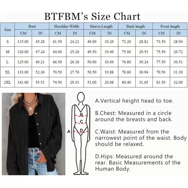 imageBTFBM Womens Corduroy Button Down Shirt Jackets Casual Rolled Long Sleeve Shacket Oversized Blouses Tops with PocketSolid Black