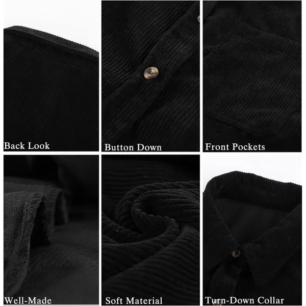 imageBTFBM Womens Corduroy Button Down Shirt Jackets Casual Rolled Long Sleeve Shacket Oversized Blouses Tops with PocketSolid Black