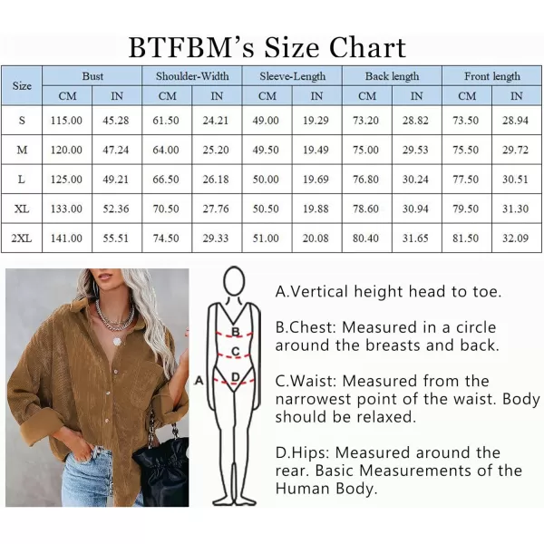 imageBTFBM Womens Corduroy Button Down Shirt Jackets Casual Rolled Long Sleeve Shacket Oversized Blouses Tops with PocketSolid Brown