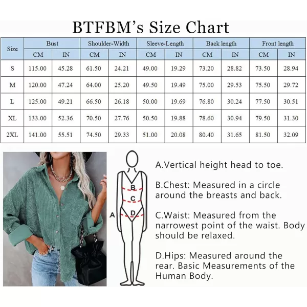 imageBTFBM Womens Corduroy Button Down Shirt Jackets Casual Rolled Long Sleeve Shacket Oversized Blouses Tops with PocketSolid Green