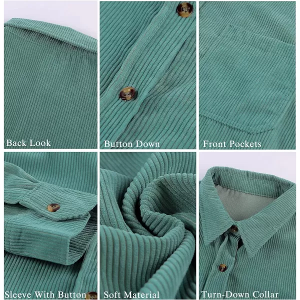 imageBTFBM Womens Corduroy Button Down Shirt Jackets Casual Rolled Long Sleeve Shacket Oversized Blouses Tops with PocketSolid Green