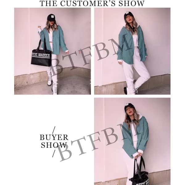 imageBTFBM Womens Corduroy Button Down Shirt Jackets Casual Rolled Long Sleeve Shacket Oversized Blouses Tops with PocketSolid Green