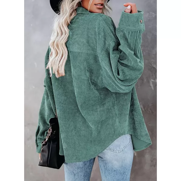 imageBTFBM Womens Corduroy Button Down Shirt Jackets Casual Rolled Long Sleeve Shacket Oversized Blouses Tops with PocketSolid Green