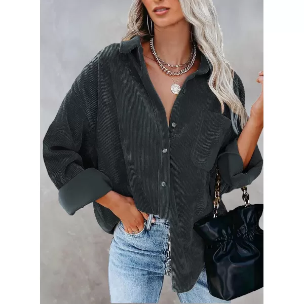 imageBTFBM Womens Corduroy Button Down Shirt Jackets Casual Rolled Long Sleeve Shacket Oversized Blouses Tops with PocketSolid Grey