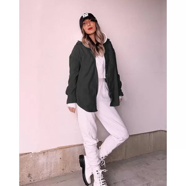imageBTFBM Womens Corduroy Button Down Shirt Jackets Casual Rolled Long Sleeve Shacket Oversized Blouses Tops with PocketSolid Grey