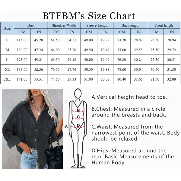 imageBTFBM Womens Corduroy Button Down Shirt Jackets Casual Rolled Long Sleeve Shacket Oversized Blouses Tops with PocketSolid Grey