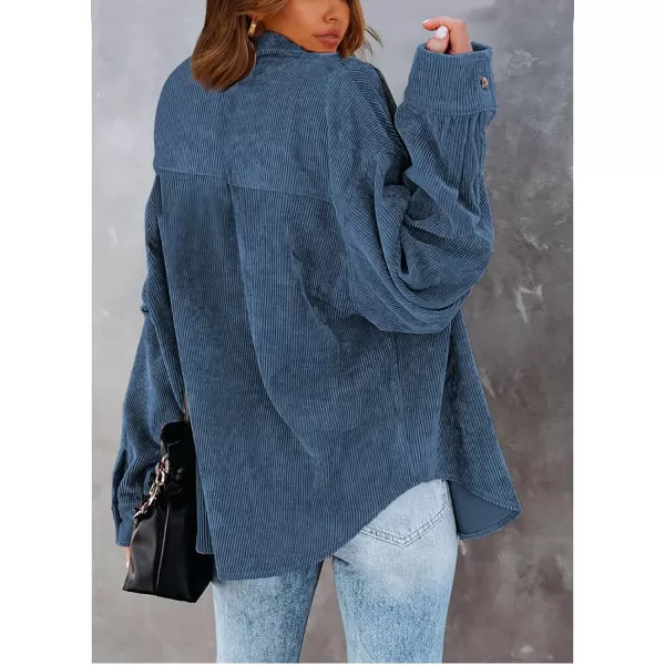 imageBTFBM Womens Corduroy Button Down Shirt Jackets Casual Rolled Long Sleeve Shacket Oversized Blouses Tops with PocketSolid Light Blue