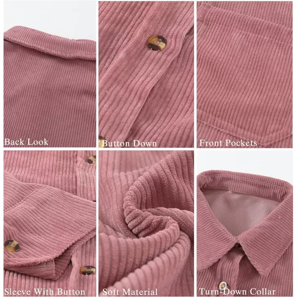 imageBTFBM Womens Corduroy Button Down Shirt Jackets Casual Rolled Long Sleeve Shacket Oversized Blouses Tops with PocketSolid Pink