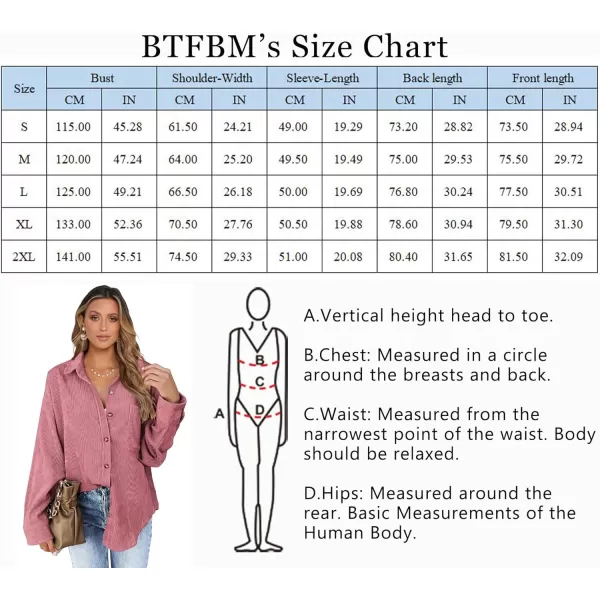 imageBTFBM Womens Corduroy Button Down Shirt Jackets Casual Rolled Long Sleeve Shacket Oversized Blouses Tops with PocketSolid Pink