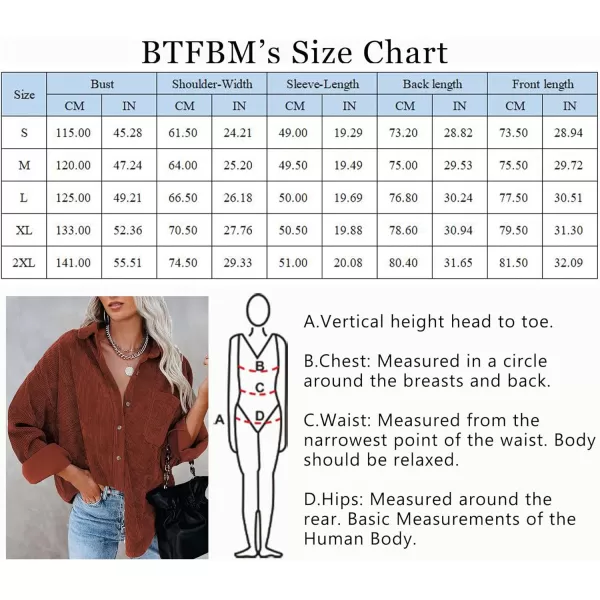imageBTFBM Womens Corduroy Button Down Shirt Jackets Casual Rolled Long Sleeve Shacket Oversized Blouses Tops with PocketSolid Red Brown