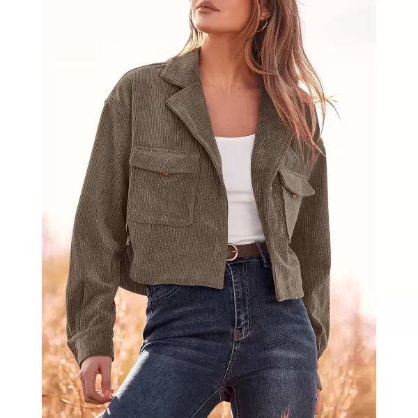 imageBTFBM Womens Corduroy Cropped Jacket 2023 Winter Fall Lapel Button Down Casual Short Shacket Jackets Coats with PocketsSolid Army Green
