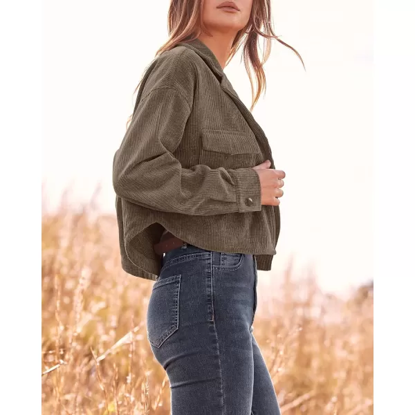 imageBTFBM Womens Corduroy Cropped Jacket 2023 Winter Fall Lapel Button Down Casual Short Shacket Jackets Coats with PocketsSolid Army Green