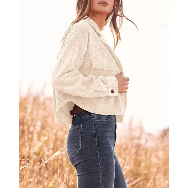 imageBTFBM Womens Corduroy Cropped Jacket 2023 Winter Fall Lapel Button Down Casual Short Shacket Jackets Coats with PocketsSolid Beige