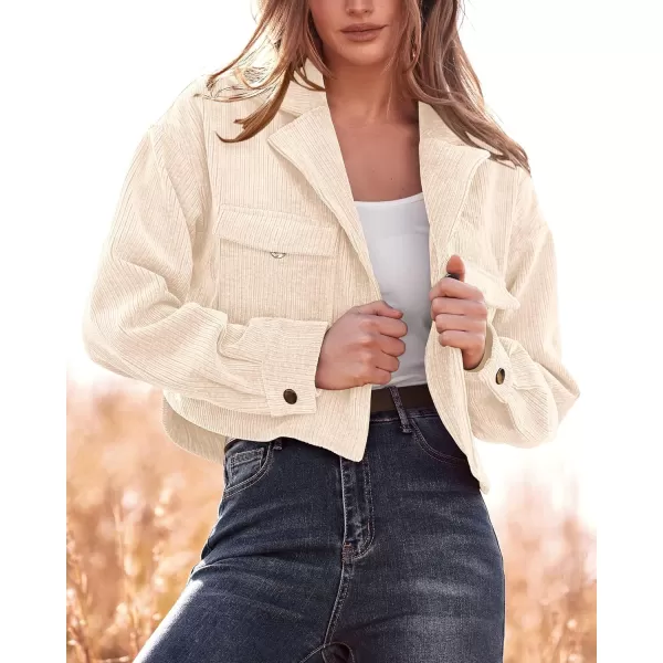 imageBTFBM Womens Corduroy Cropped Jacket 2023 Winter Fall Lapel Button Down Casual Short Shacket Jackets Coats with PocketsSolid Beige