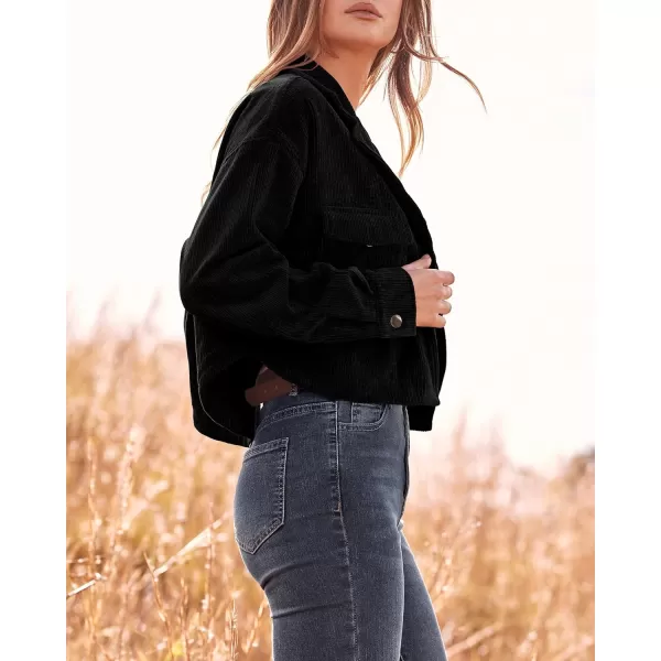 imageBTFBM Womens Corduroy Cropped Jacket 2023 Winter Fall Lapel Button Down Casual Short Shacket Jackets Coats with PocketsSolid Black