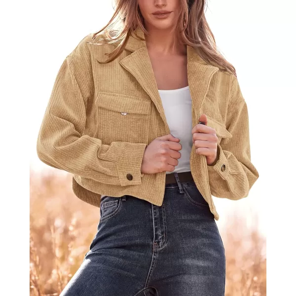 imageBTFBM Womens Corduroy Cropped Jacket 2023 Winter Fall Lapel Button Down Casual Short Shacket Jackets Coats with PocketsSolid Camel