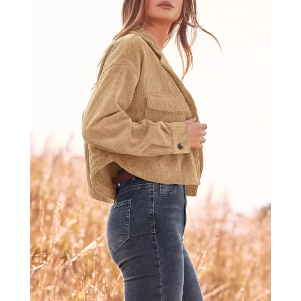 imageBTFBM Womens Corduroy Cropped Jacket 2023 Winter Fall Lapel Button Down Casual Short Shacket Jackets Coats with PocketsSolid Camel