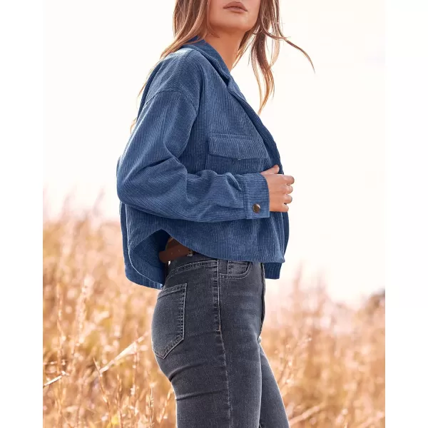 imageBTFBM Womens Corduroy Cropped Jacket 2023 Winter Fall Lapel Button Down Casual Short Shacket Jackets Coats with PocketsSolid Haze Blue
