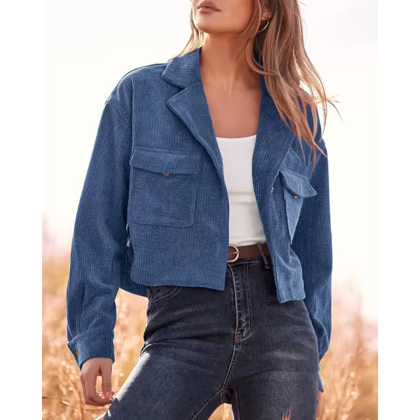 imageBTFBM Womens Corduroy Cropped Jacket 2023 Winter Fall Lapel Button Down Casual Short Shacket Jackets Coats with PocketsSolid Haze Blue