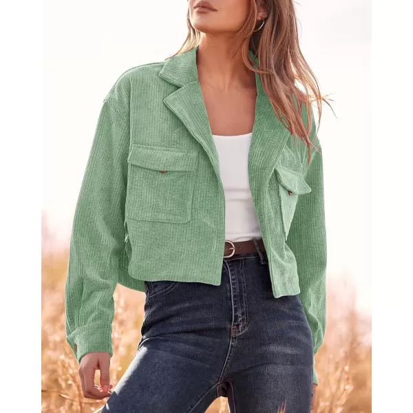 imageBTFBM Womens Corduroy Cropped Jacket 2023 Winter Fall Lapel Button Down Casual Short Shacket Jackets Coats with PocketsSolid Light Green