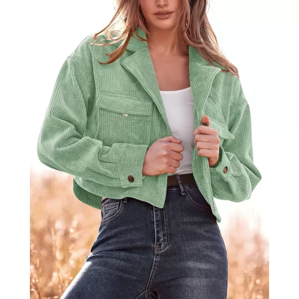 imageBTFBM Womens Corduroy Cropped Jacket 2023 Winter Fall Lapel Button Down Casual Short Shacket Jackets Coats with PocketsSolid Light Green
