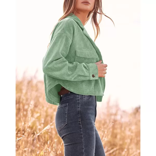 imageBTFBM Womens Corduroy Cropped Jacket 2023 Winter Fall Lapel Button Down Casual Short Shacket Jackets Coats with PocketsSolid Light Green