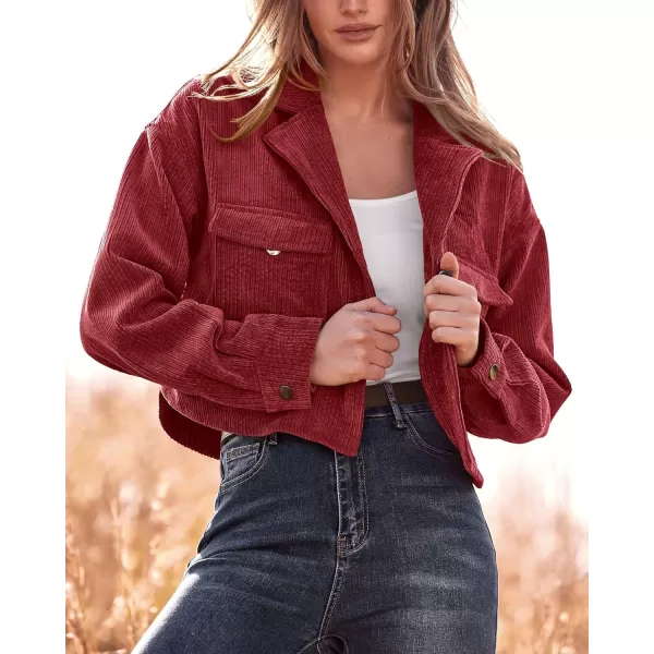 imageBTFBM Womens Corduroy Cropped Jacket 2023 Winter Fall Lapel Button Down Casual Short Shacket Jackets Coats with PocketsSolid Red