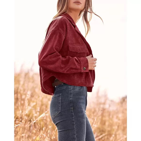 imageBTFBM Womens Corduroy Cropped Jacket 2023 Winter Fall Lapel Button Down Casual Short Shacket Jackets Coats with PocketsSolid Red