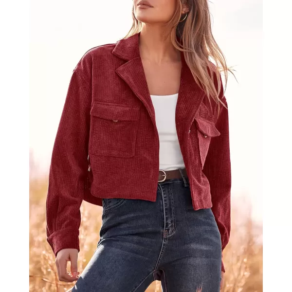 imageBTFBM Womens Corduroy Cropped Jacket 2023 Winter Fall Lapel Button Down Casual Short Shacket Jackets Coats with PocketsSolid Red