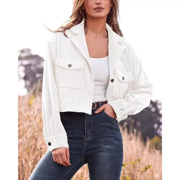 imageBTFBM Womens Corduroy Cropped Jacket 2023 Winter Fall Lapel Button Down Casual Short Shacket Jackets Coats with PocketsSolid White