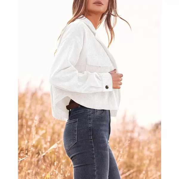 imageBTFBM Womens Corduroy Cropped Jacket 2023 Winter Fall Lapel Button Down Casual Short Shacket Jackets Coats with PocketsSolid White