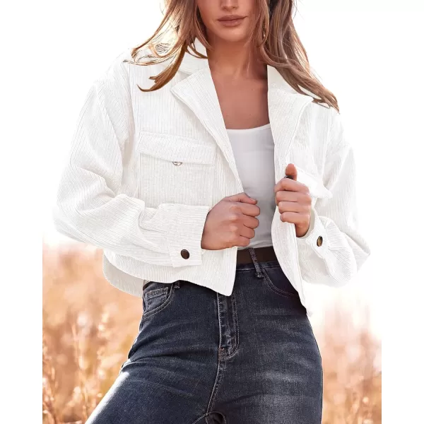 imageBTFBM Womens Corduroy Cropped Jacket 2023 Winter Fall Lapel Button Down Casual Short Shacket Jackets Coats with PocketsSolid White