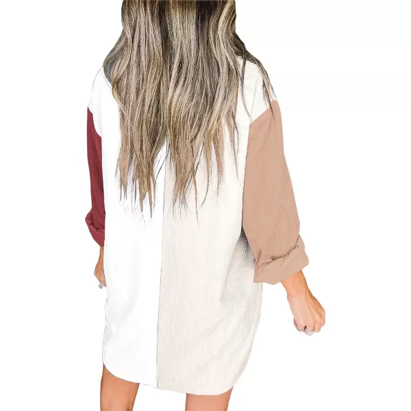 imageBTFBM Womens Corduroy Shacket Jacket Shirts Lapel Long Sleeve Oversized 2023 Fall Winter Button Down Shirt Dress PocketColorblock Brown