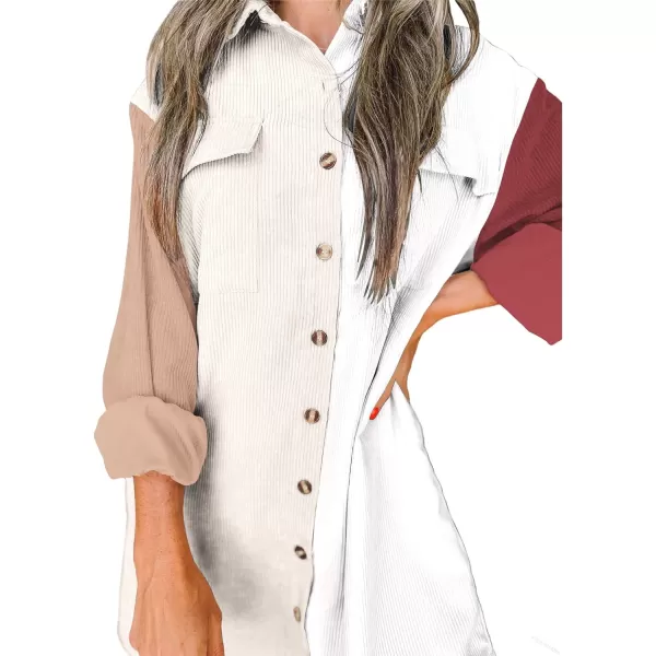 imageBTFBM Womens Corduroy Shacket Jacket Shirts Lapel Long Sleeve Oversized 2023 Fall Winter Button Down Shirt Dress PocketColorblock Brown