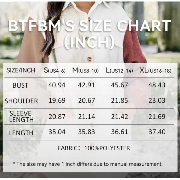 imageBTFBM Womens Corduroy Shacket Jacket Shirts Lapel Long Sleeve Oversized 2023 Fall Winter Button Down Shirt Dress PocketColorblock Brown