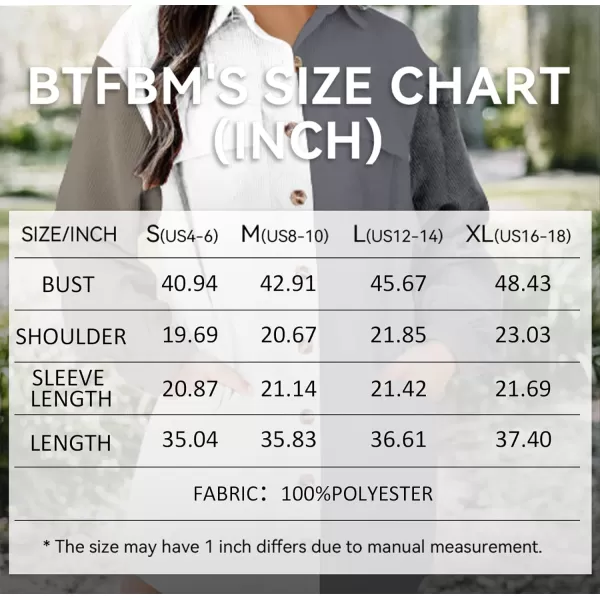 imageBTFBM Womens Corduroy Shacket Jacket Shirts Lapel Long Sleeve Oversized 2023 Fall Winter Button Down Shirt Dress PocketColorblock Grey