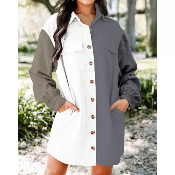 imageBTFBM Womens Corduroy Shacket Jacket Shirts Lapel Long Sleeve Oversized 2023 Fall Winter Button Down Shirt Dress PocketColorblock Grey