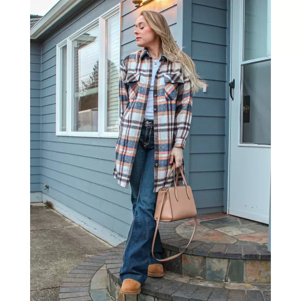 imageBTFBM Womens Corduroy Shacket Jacket Shirts Lapel Long Sleeve Oversized 2023 Fall Winter Button Down Shirt Dress PocketPlaid Dark Blue