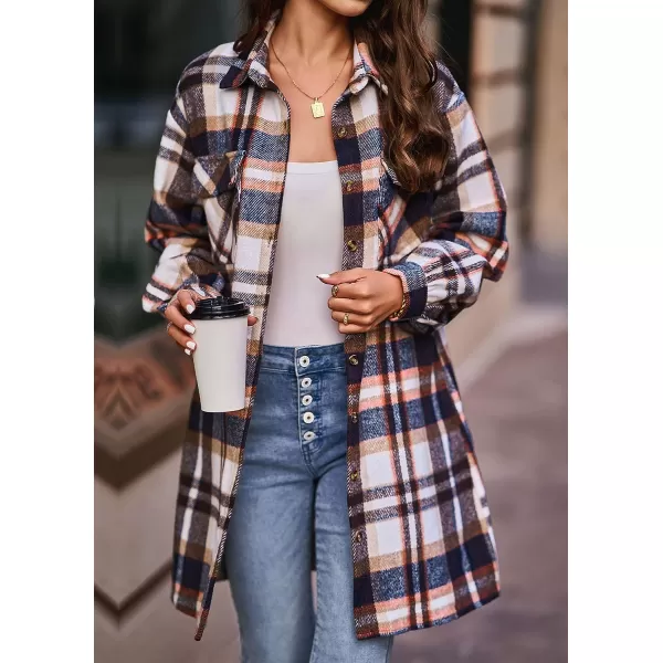 imageBTFBM Womens Corduroy Shacket Jacket Shirts Lapel Long Sleeve Oversized 2023 Fall Winter Button Down Shirt Dress PocketPlaid Dark Blue