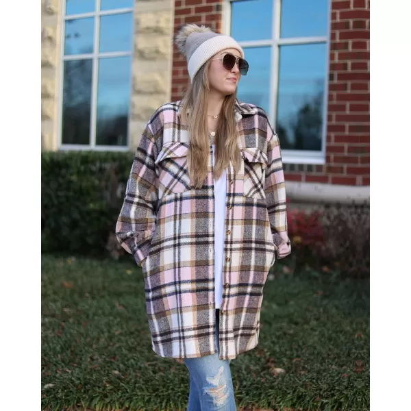 imageBTFBM Womens Corduroy Shacket Jacket Shirts Lapel Long Sleeve Oversized 2023 Fall Winter Button Down Shirt Dress PocketPlaid Pink