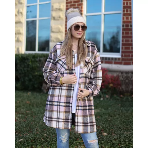imageBTFBM Womens Corduroy Shacket Jacket Shirts Lapel Long Sleeve Oversized 2023 Fall Winter Button Down Shirt Dress PocketPlaid Pink
