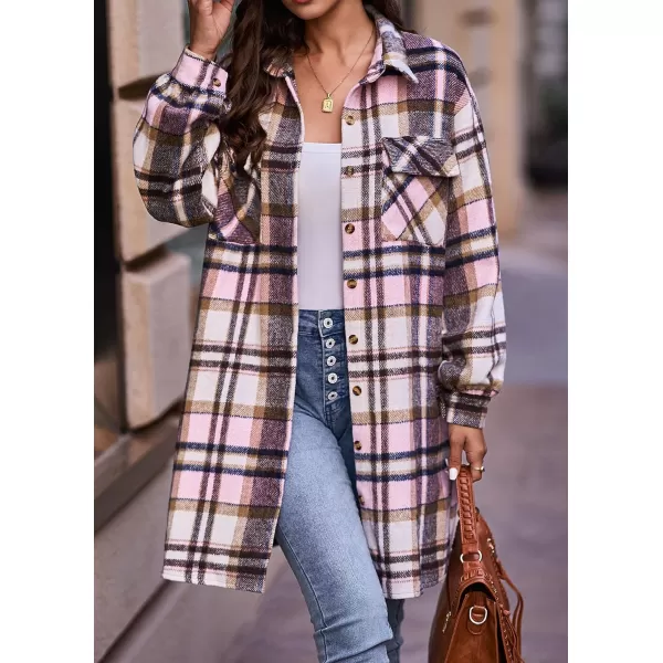 imageBTFBM Womens Corduroy Shacket Jacket Shirts Lapel Long Sleeve Oversized 2023 Fall Winter Button Down Shirt Dress PocketPlaid Pink