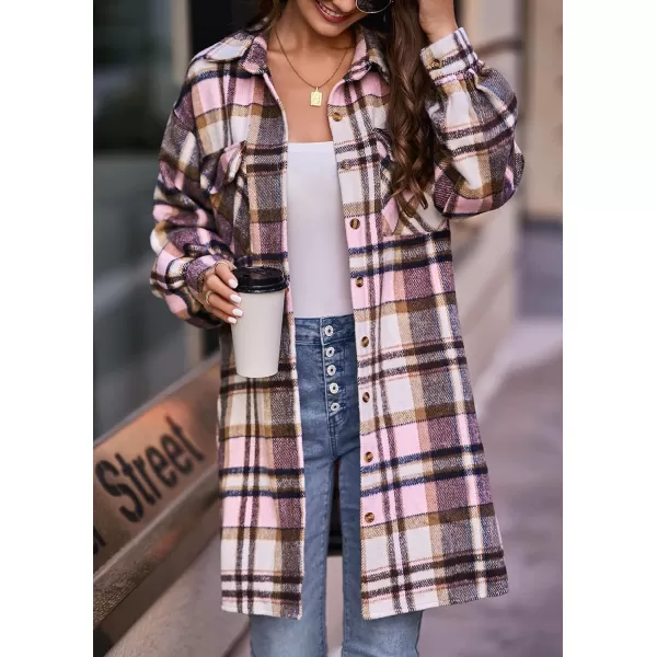 imageBTFBM Womens Corduroy Shacket Jacket Shirts Lapel Long Sleeve Oversized 2023 Fall Winter Button Down Shirt Dress PocketPlaid Pink