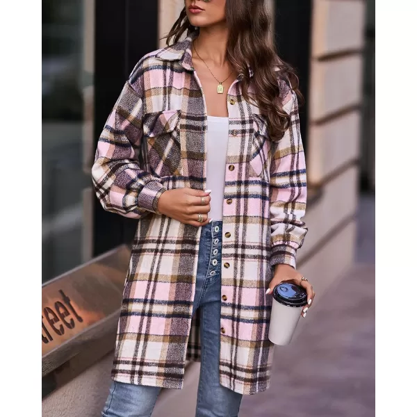 imageBTFBM Womens Corduroy Shacket Jacket Shirts Lapel Long Sleeve Oversized 2023 Fall Winter Button Down Shirt Dress PocketPlaid Pink