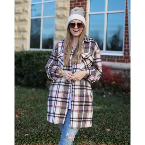 imageBTFBM Womens Corduroy Shacket Jacket Shirts Lapel Long Sleeve Oversized 2023 Fall Winter Button Down Shirt Dress PocketPlaid Pink