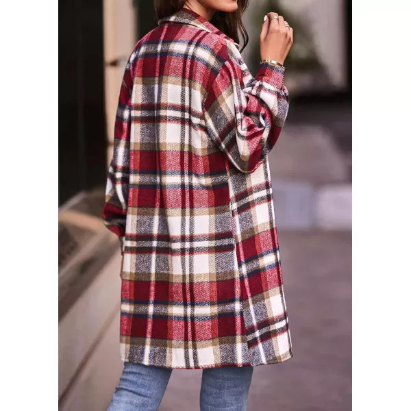 imageBTFBM Womens Corduroy Shacket Jacket Shirts Lapel Long Sleeve Oversized 2023 Fall Winter Button Down Shirt Dress PocketPlaid Red